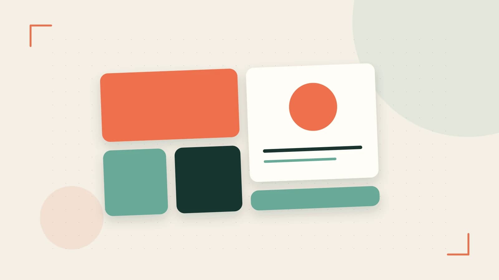 Editorial illustration of responsive browser layouts, overlapping design components and a color system