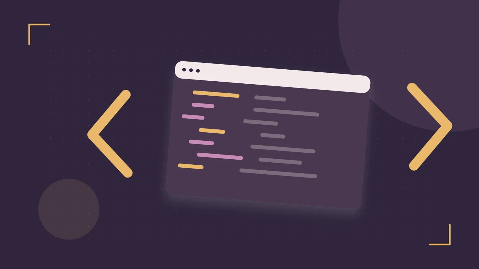 Editorial illustration of an abstract code editor, syntax blocks and oversized programming brackets