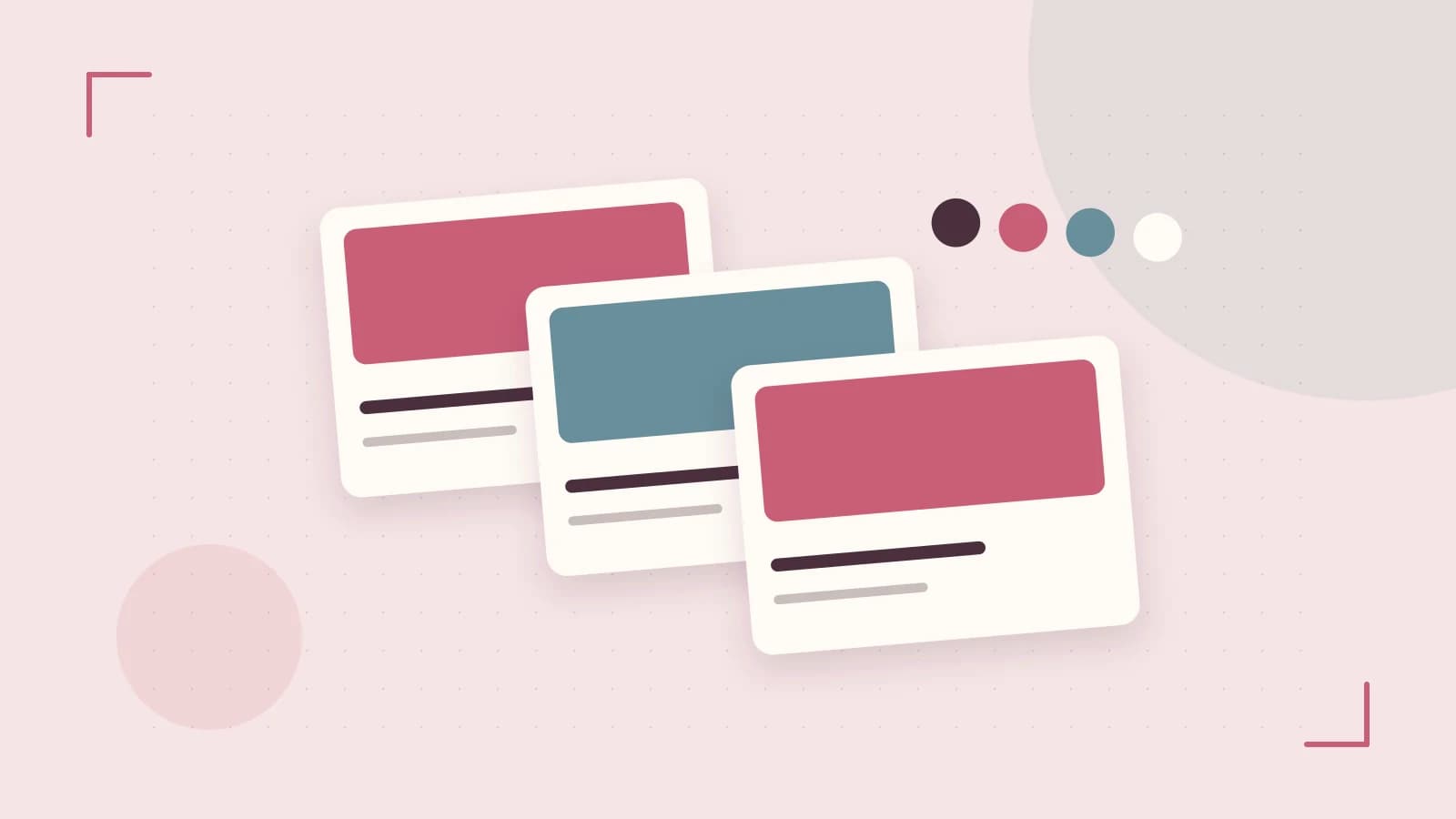 Editorial illustration of responsive browser layouts, overlapping design components and a color system