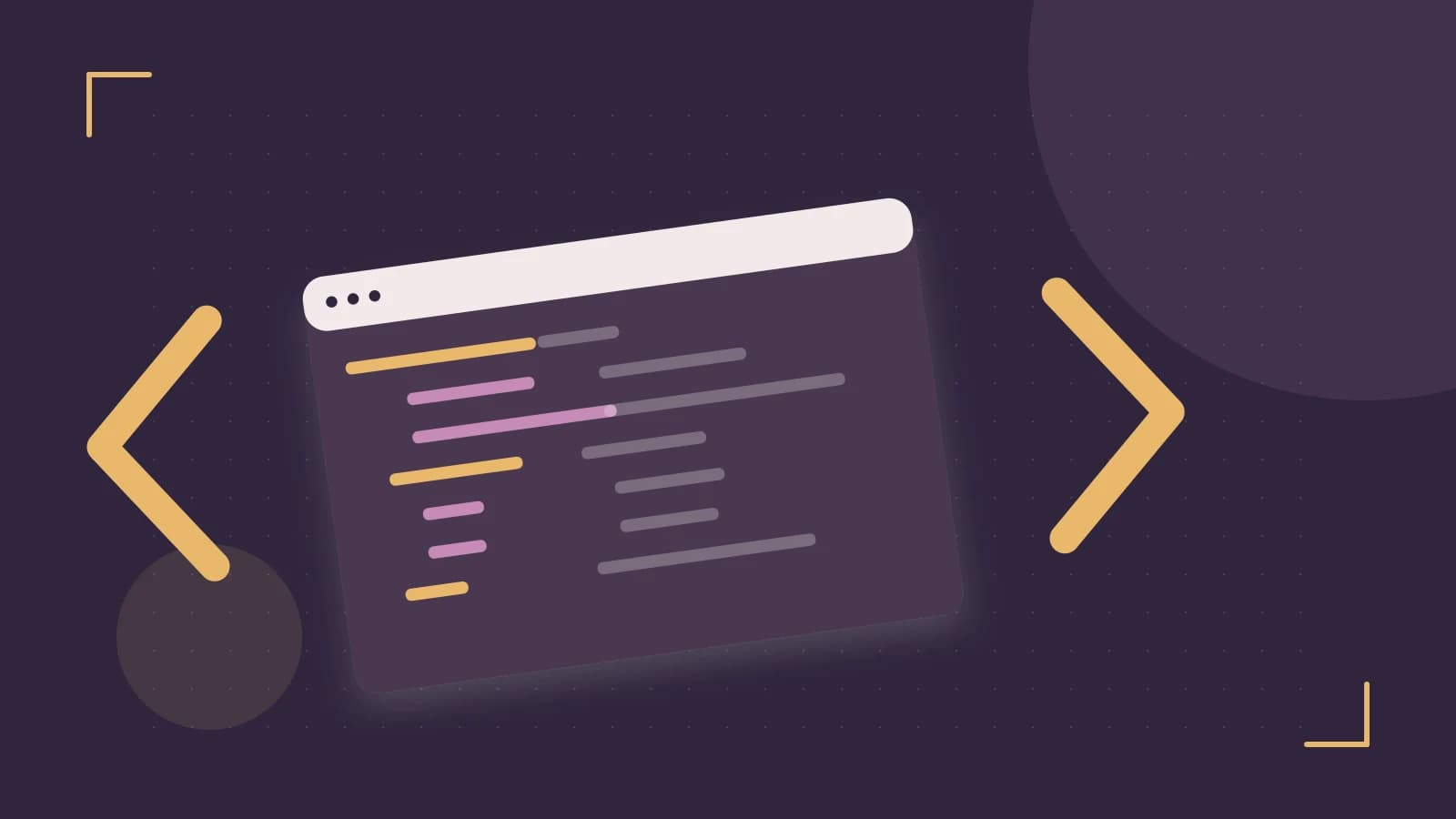 Editorial illustration of an abstract code editor, syntax blocks and oversized programming brackets