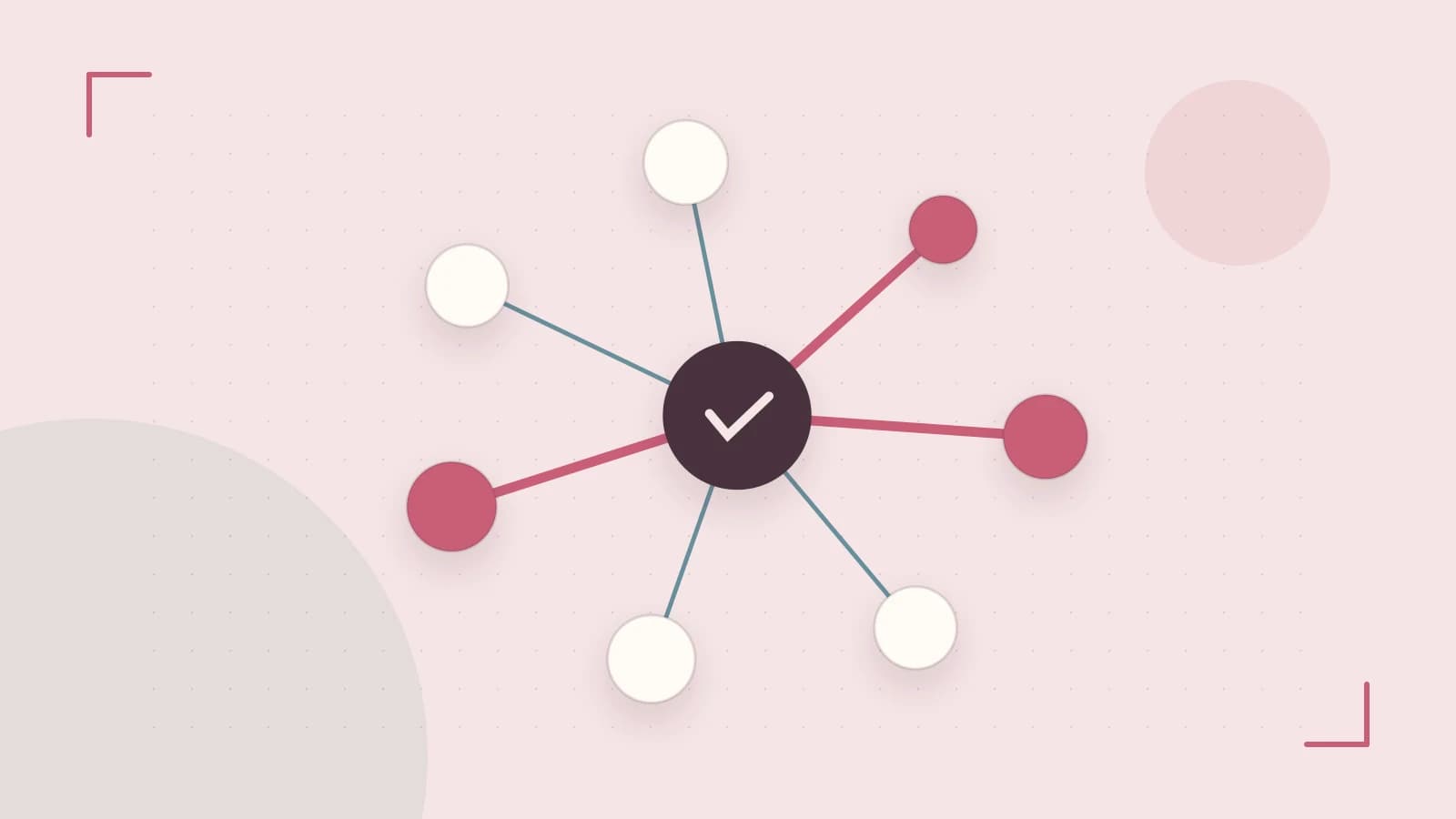 Editorial illustration of an algorithmic node graph with branching paths and a highlighted result