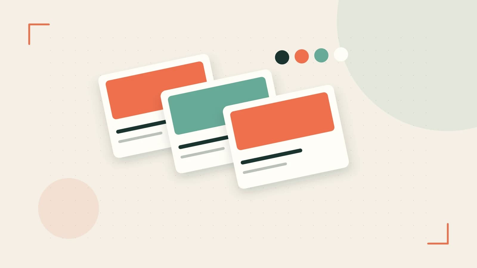 Editorial illustration of responsive browser layouts, overlapping design components and a color system