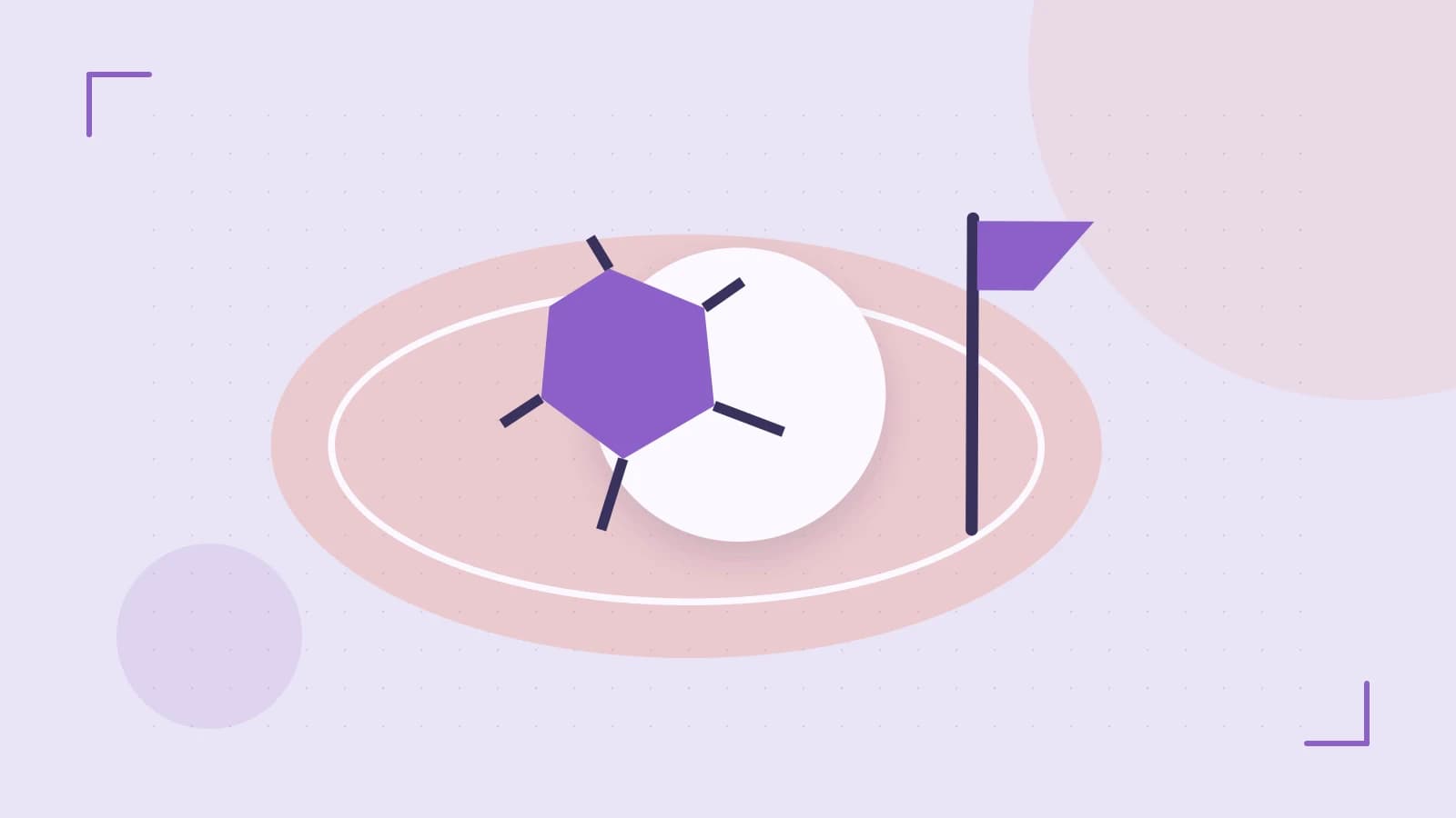 Editorial illustration of a stylized sports ball, stadium geometry and dynamic arcs