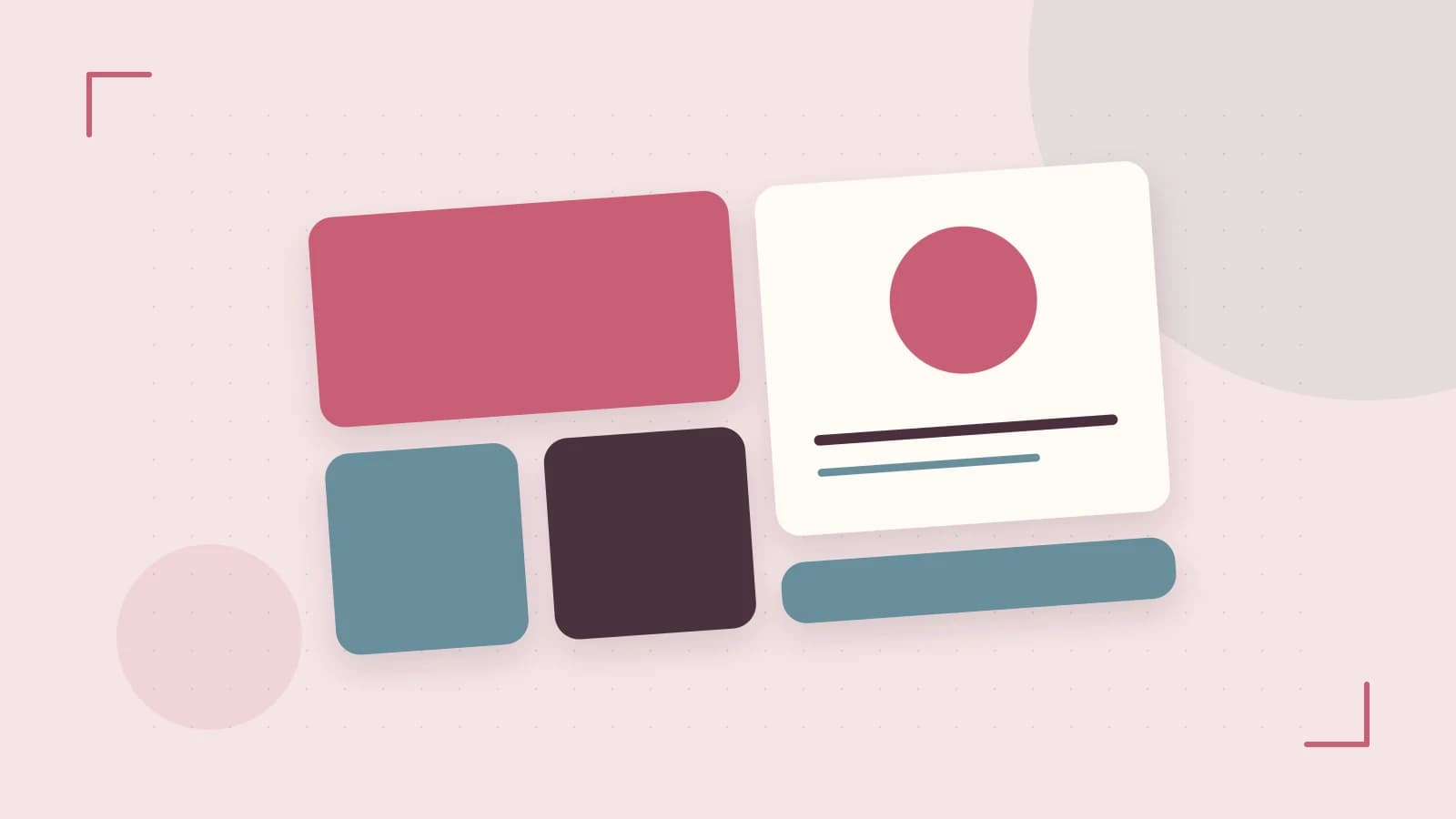 Editorial illustration of responsive browser layouts, overlapping design components and a color system
