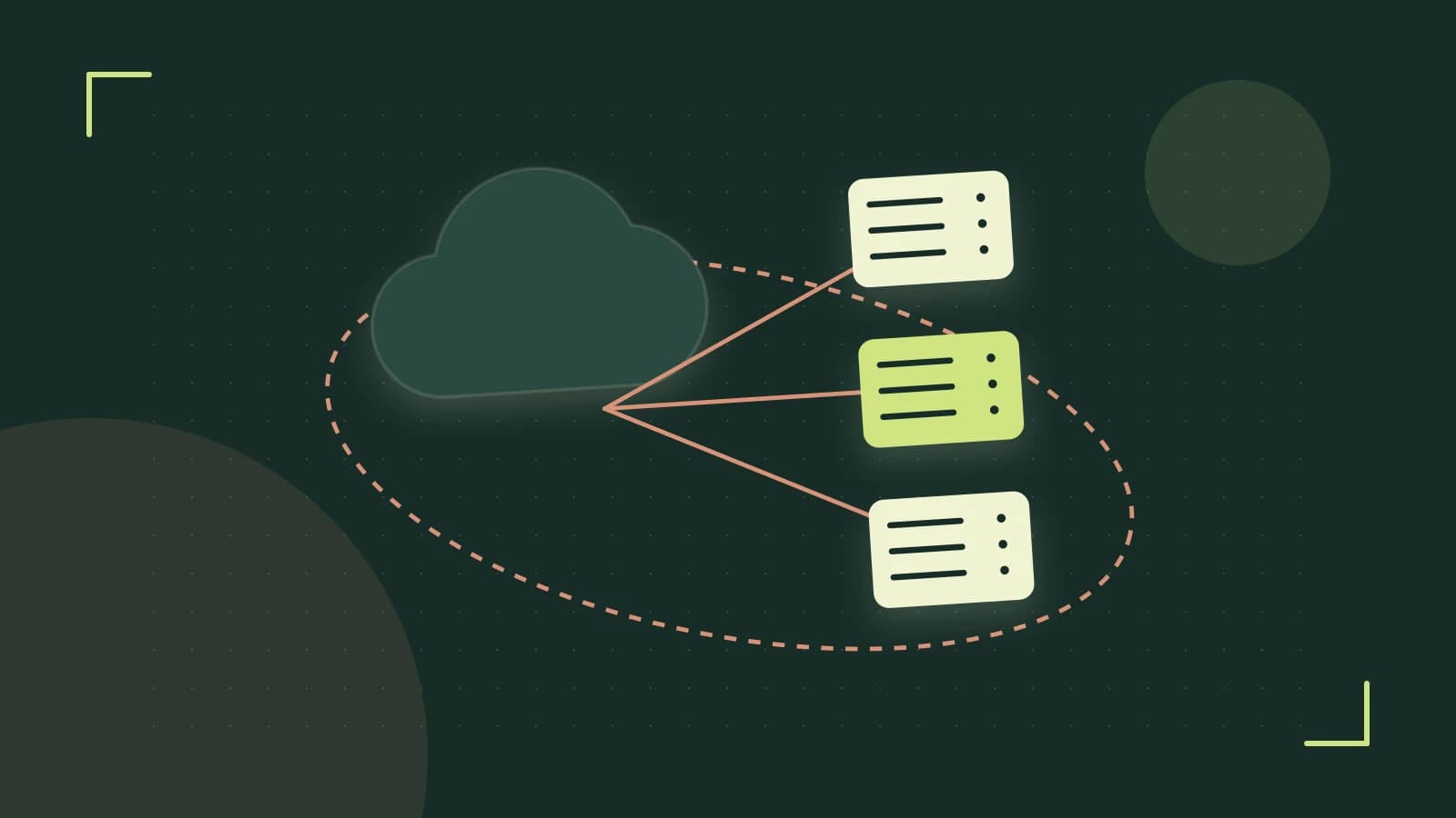 Editorial illustration of cloud infrastructure, connected server racks and an orbital service map