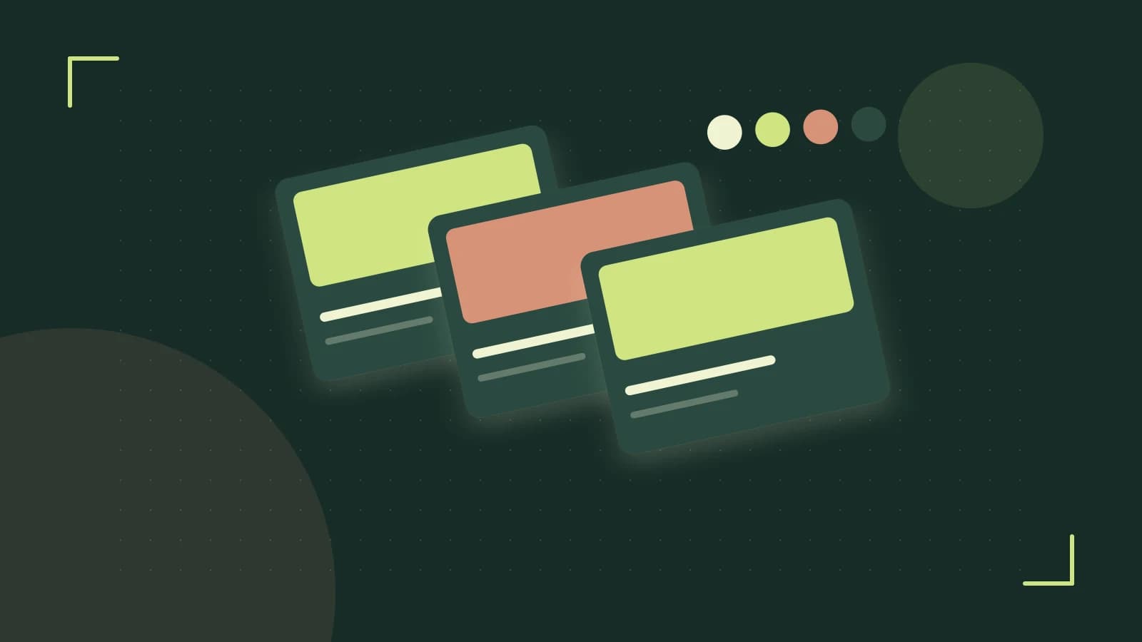 Editorial illustration of responsive browser layouts, overlapping design components and a color system