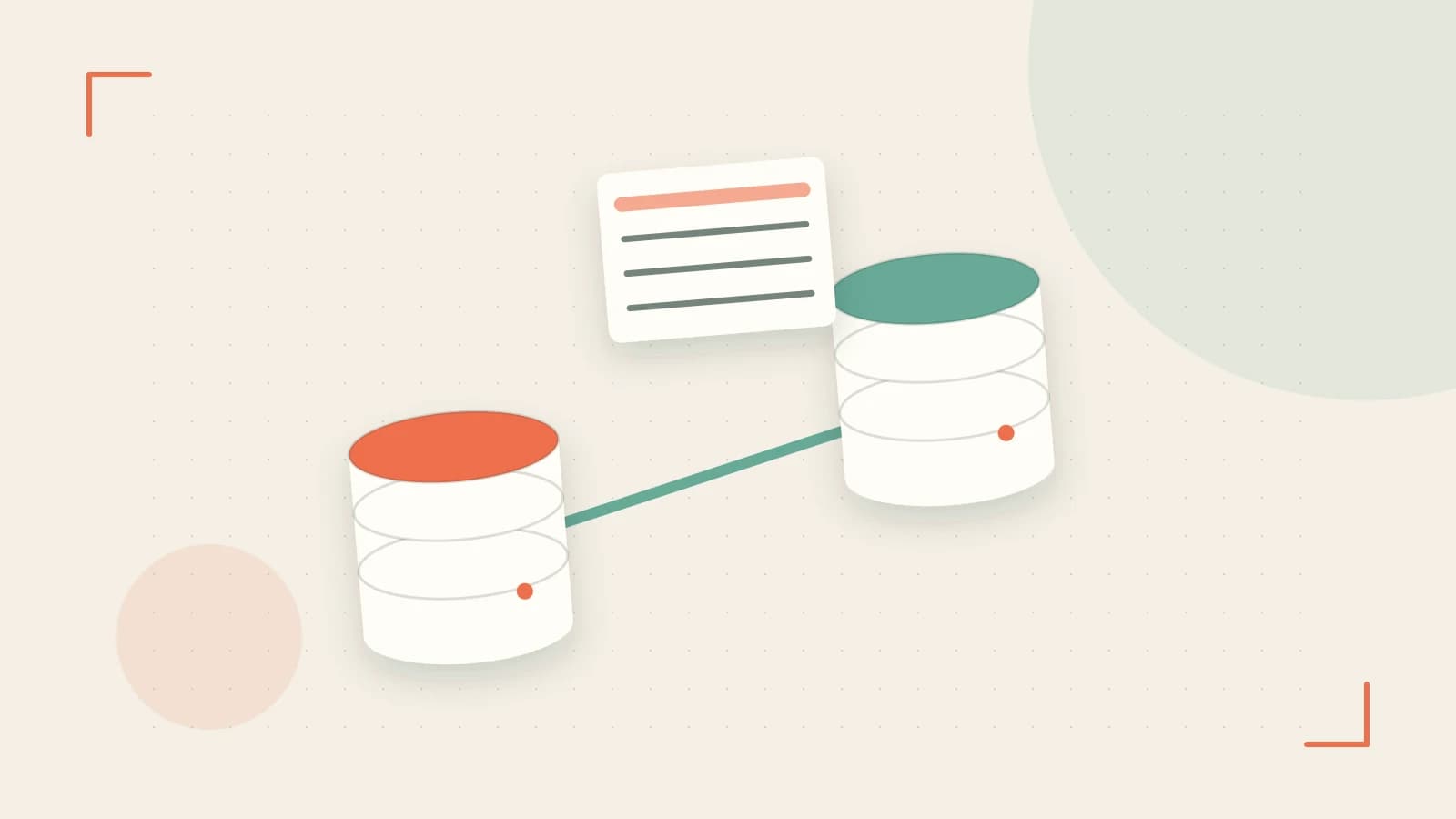 Editorial illustration of structured records, database cylinders and relationships between tables