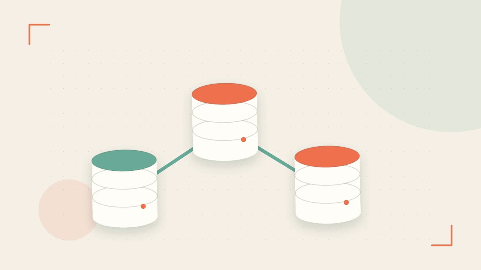Editorial illustration of structured records, database cylinders and relationships between tables