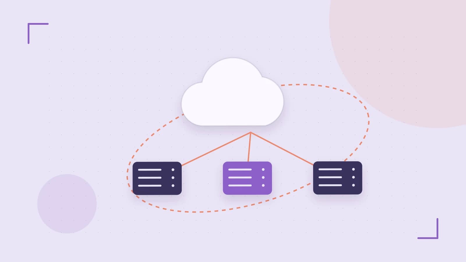 Editorial illustration of cloud infrastructure, connected server racks and an orbital service map