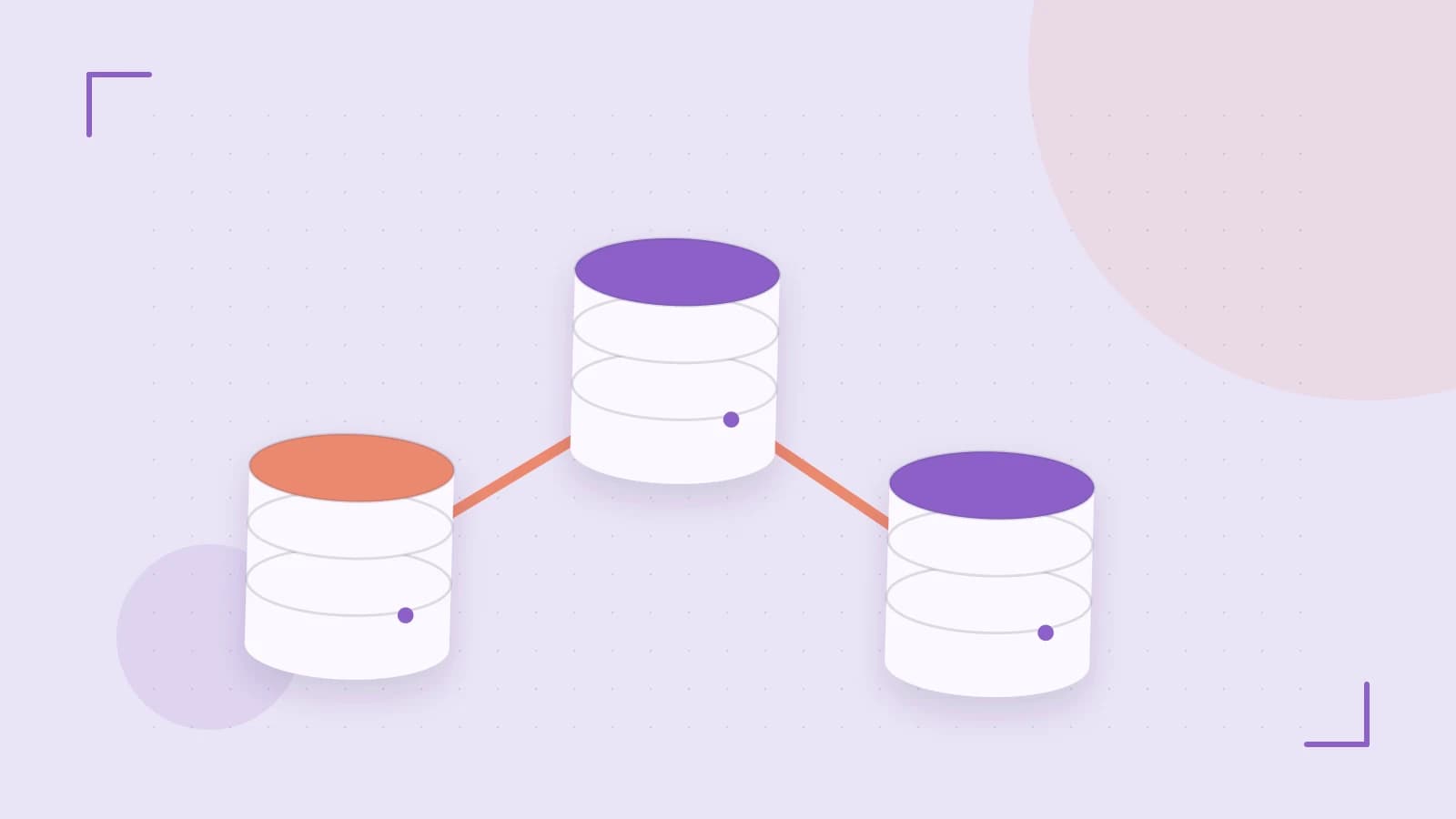 Editorial illustration of structured records, database cylinders and relationships between tables