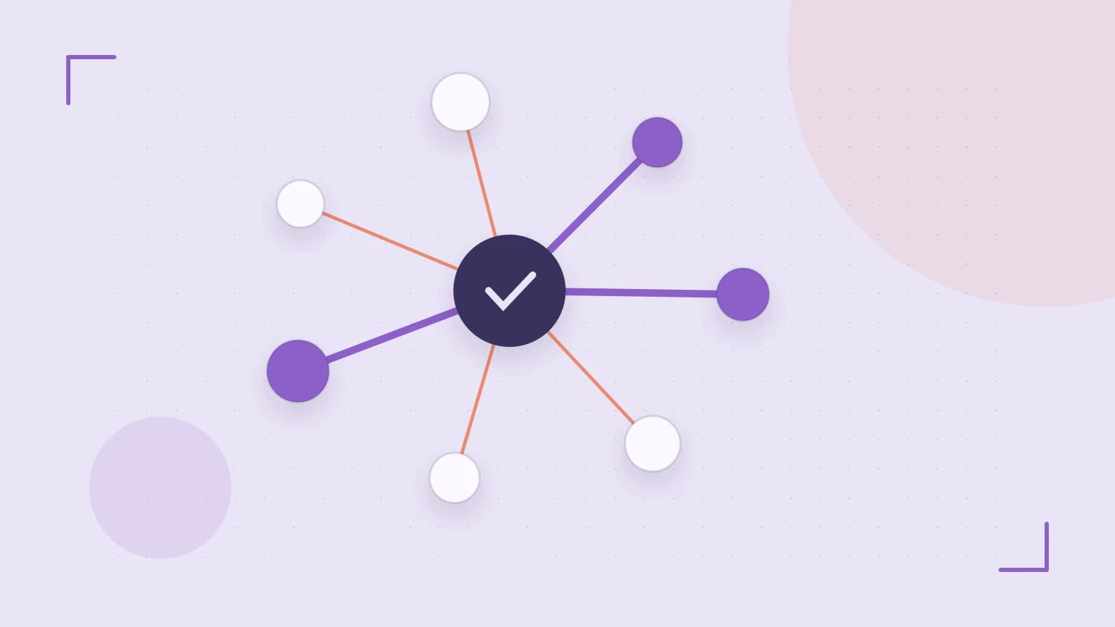 Editorial illustration of an algorithmic node graph with branching paths and a highlighted result