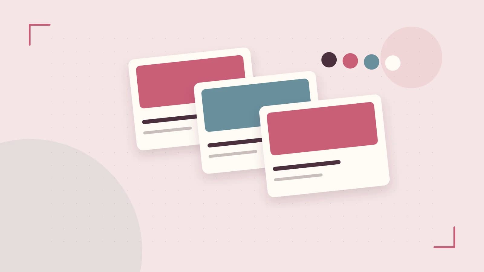 Editorial illustration of responsive browser layouts, overlapping design components and a color system