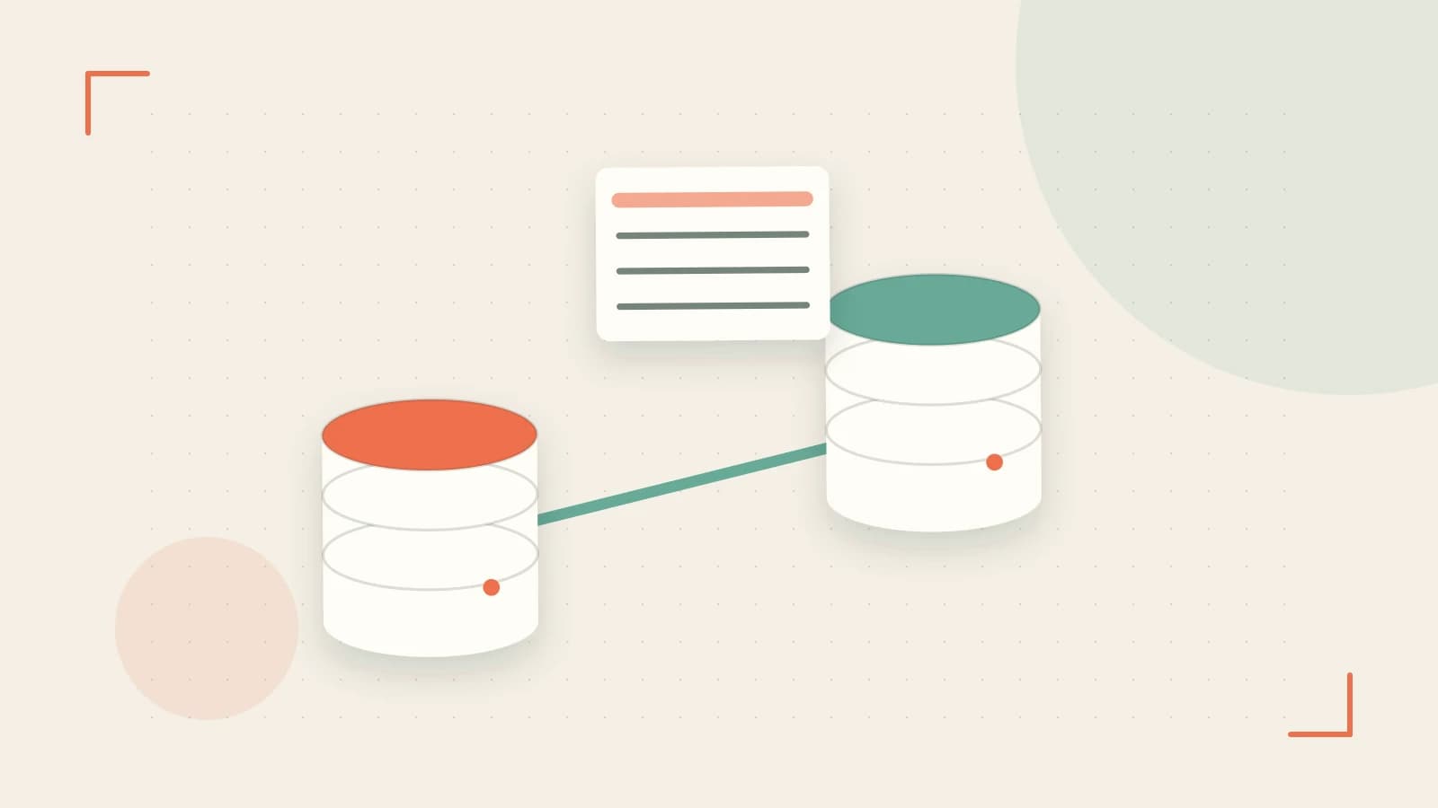 Editorial illustration of structured records, database cylinders and relationships between tables