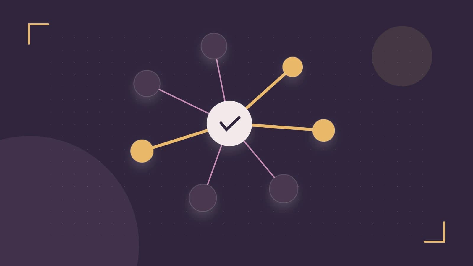 Editorial illustration of an algorithmic node graph with branching paths and a highlighted result