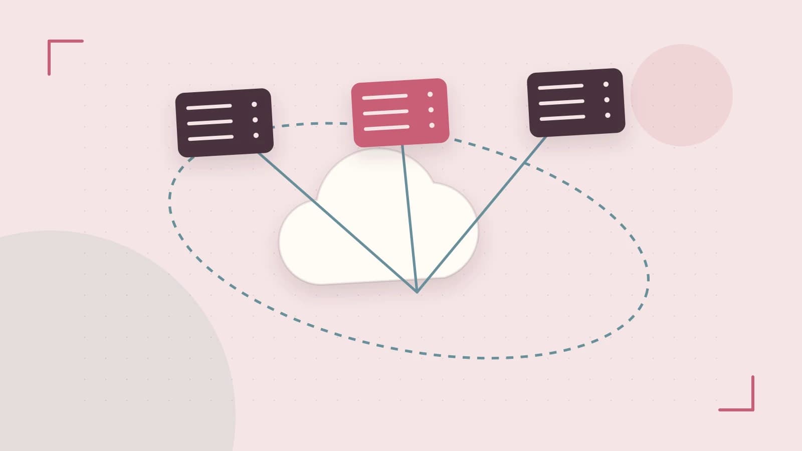 Editorial illustration of cloud infrastructure, connected server racks and an orbital service map