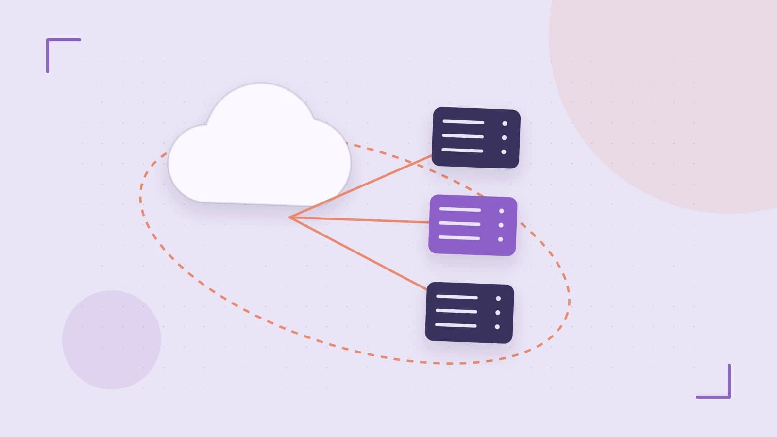 Editorial illustration of cloud infrastructure, connected server racks and an orbital service map