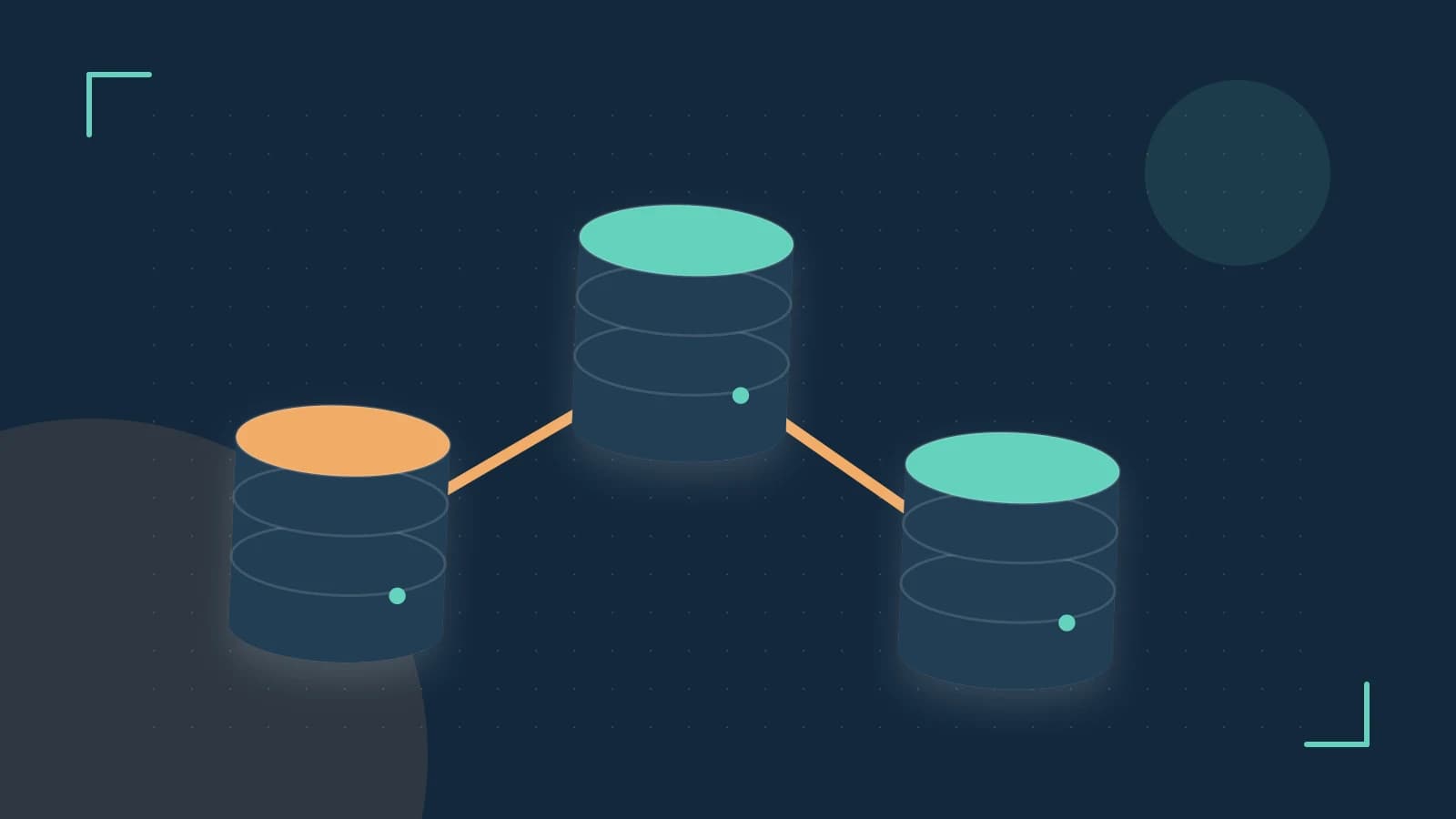 Editorial illustration of structured records, database cylinders and relationships between tables