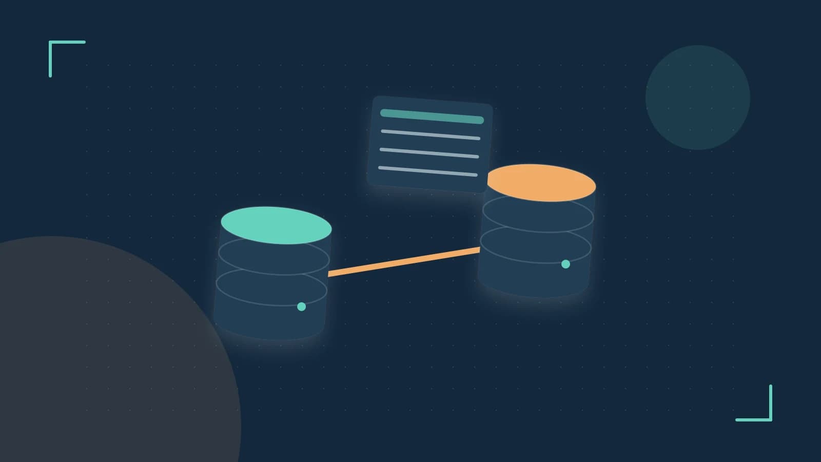Editorial illustration of structured records, database cylinders and relationships between tables
