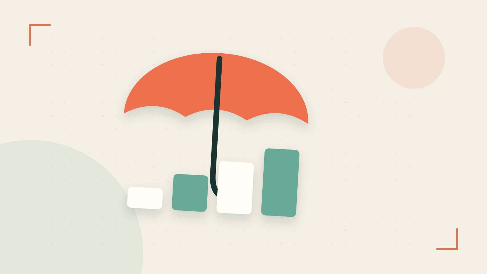 Editorial illustration of abstract coins, a payment card and a geometric financial chart without data labels