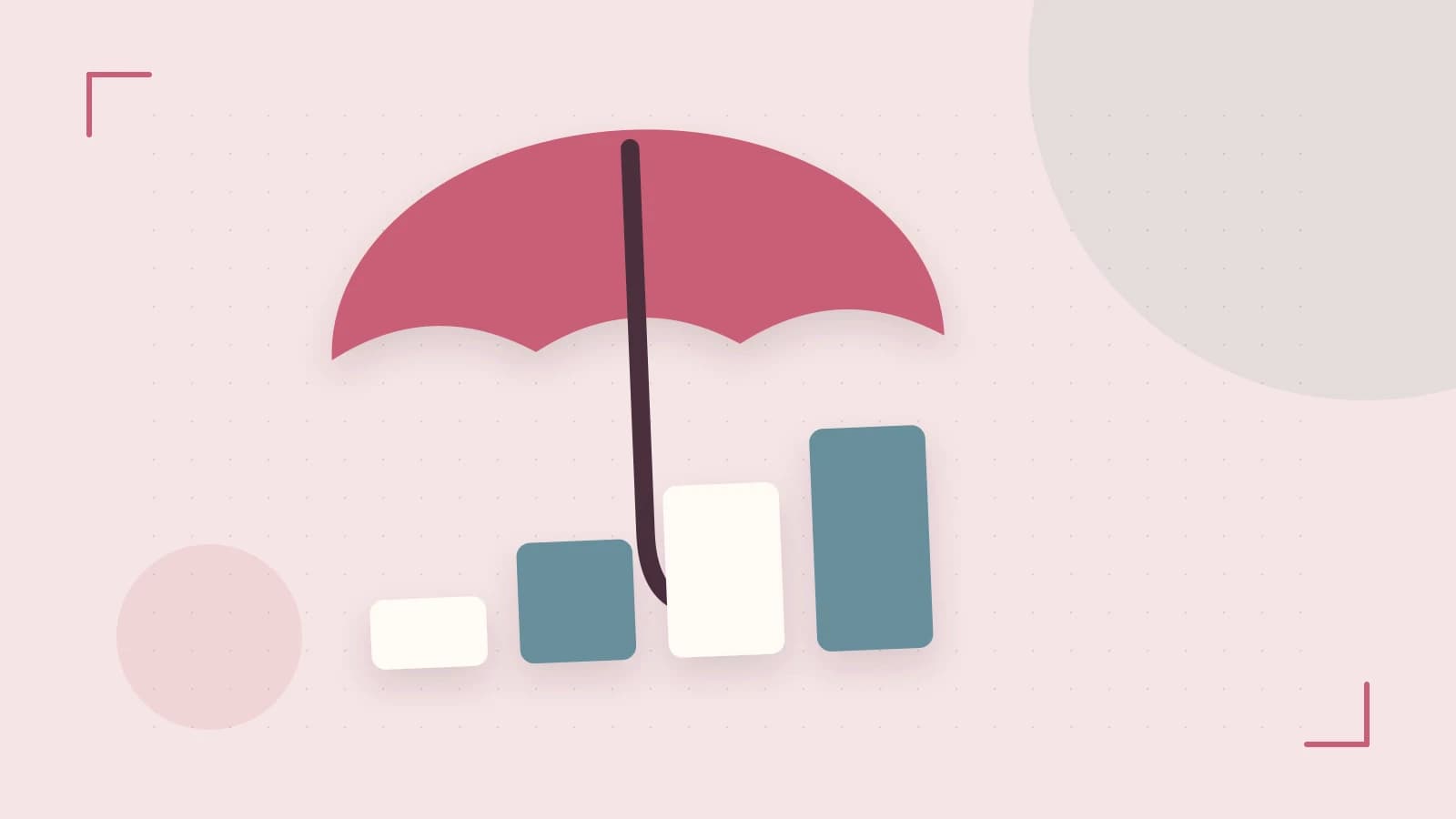 Editorial illustration of abstract coins, a payment card and a geometric financial chart without data labels
