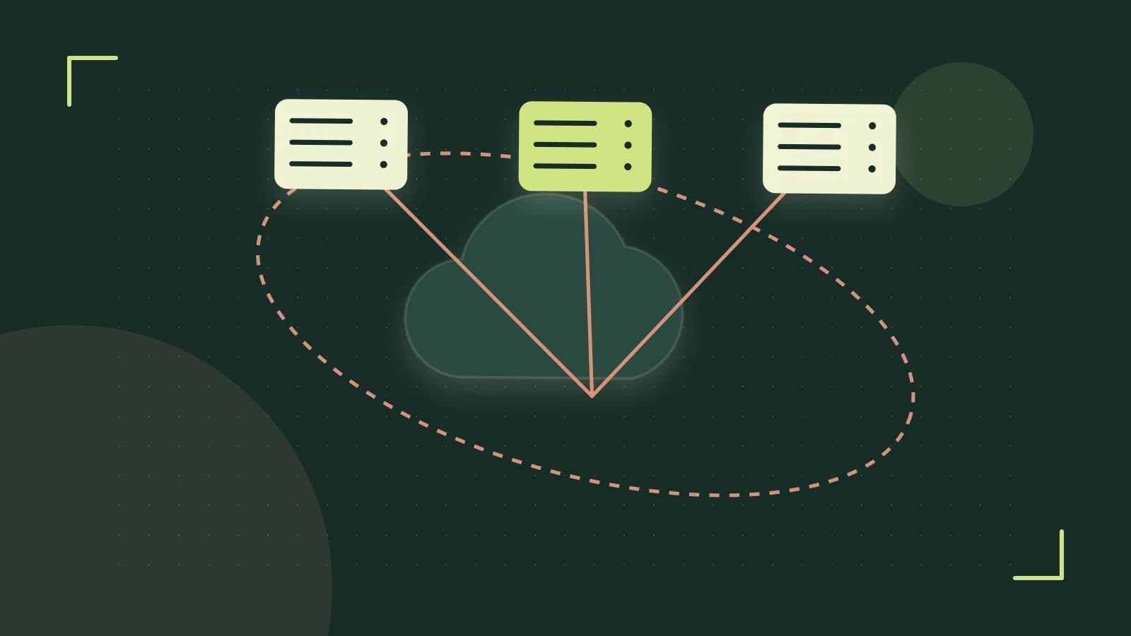 Editorial illustration of cloud infrastructure, connected server racks and an orbital service map