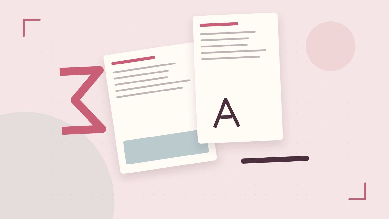 Editorial illustration of typeset pages, expressive letterform shapes and a precise editorial page grid