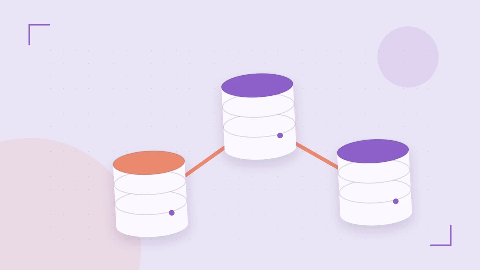 Editorial illustration of structured records, database cylinders and relationships between tables