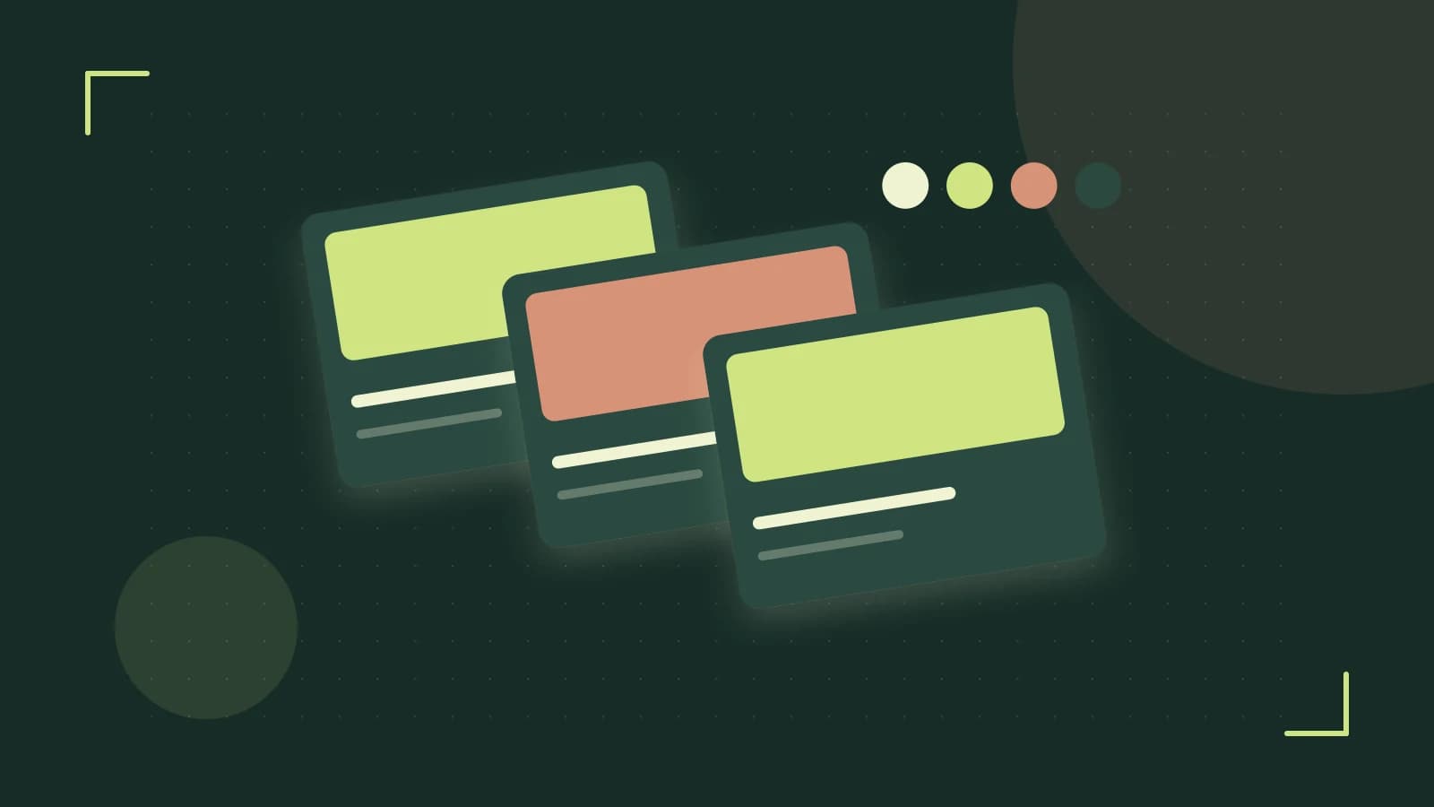 Editorial illustration of responsive browser layouts, overlapping design components and a color system