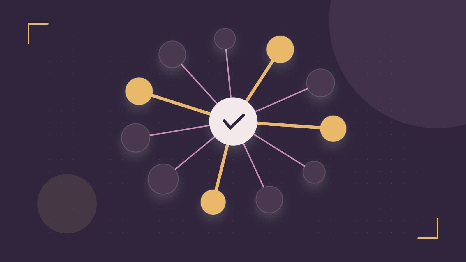 Editorial illustration of an algorithmic node graph with branching paths and a highlighted result
