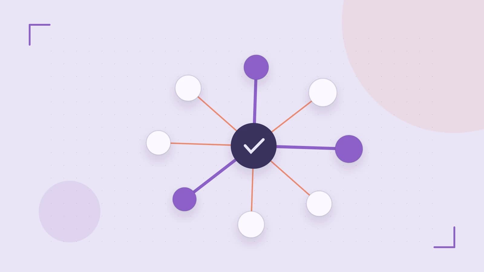 Editorial illustration of an algorithmic node graph with branching paths and a highlighted result