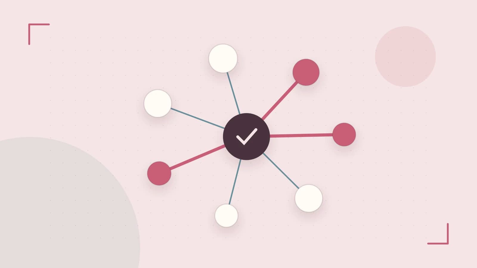 Editorial illustration of an algorithmic node graph with branching paths and a highlighted result