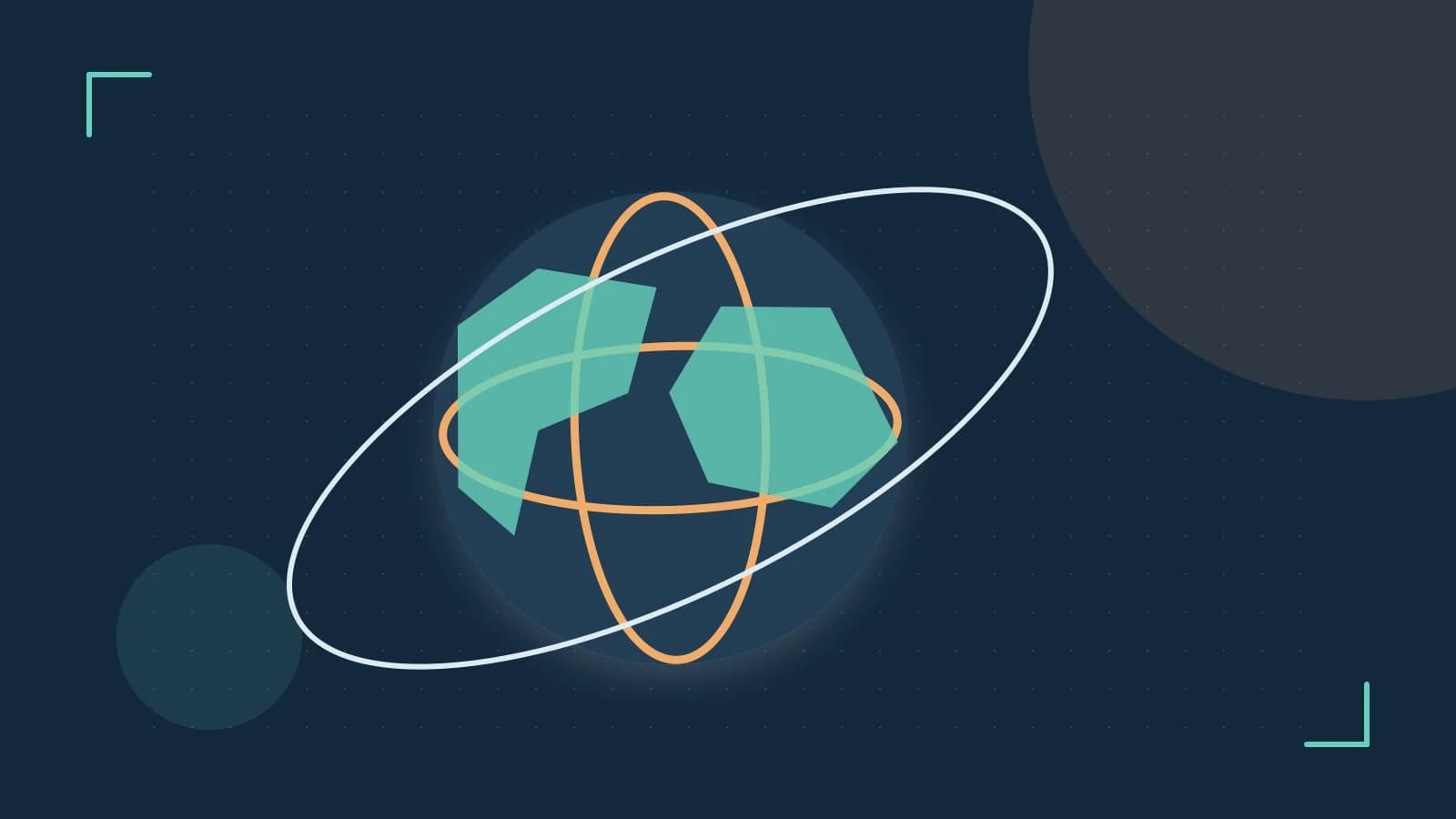 Editorial illustration of an editorial globe with meridians and layered geographic shapes