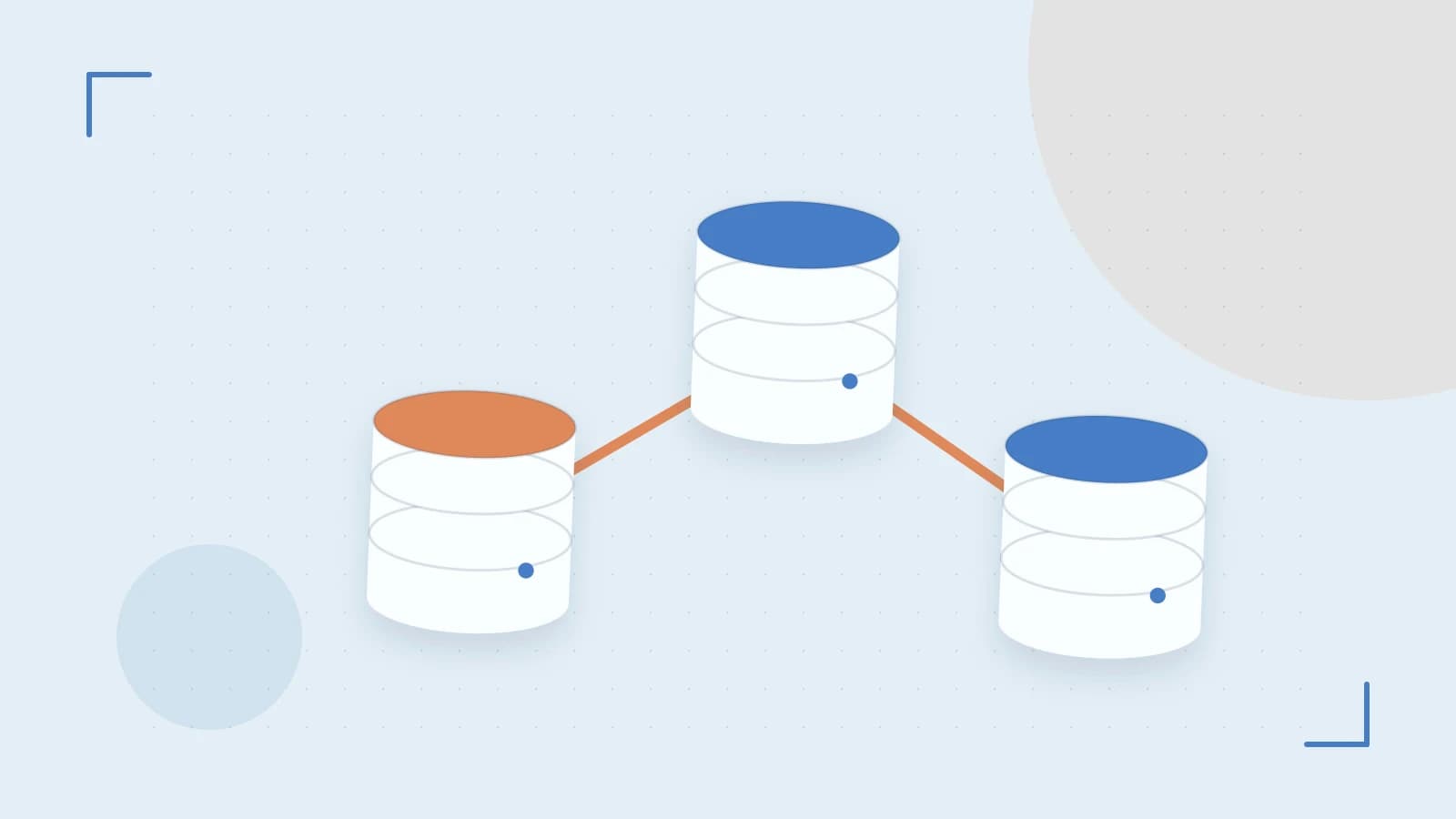 Editorial illustration of structured records, database cylinders and relationships between tables