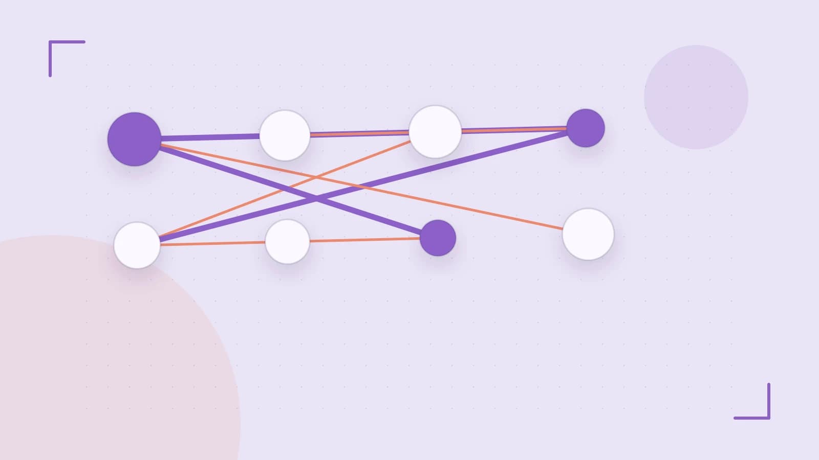 Editorial illustration of an algorithmic node graph with branching paths and a highlighted result