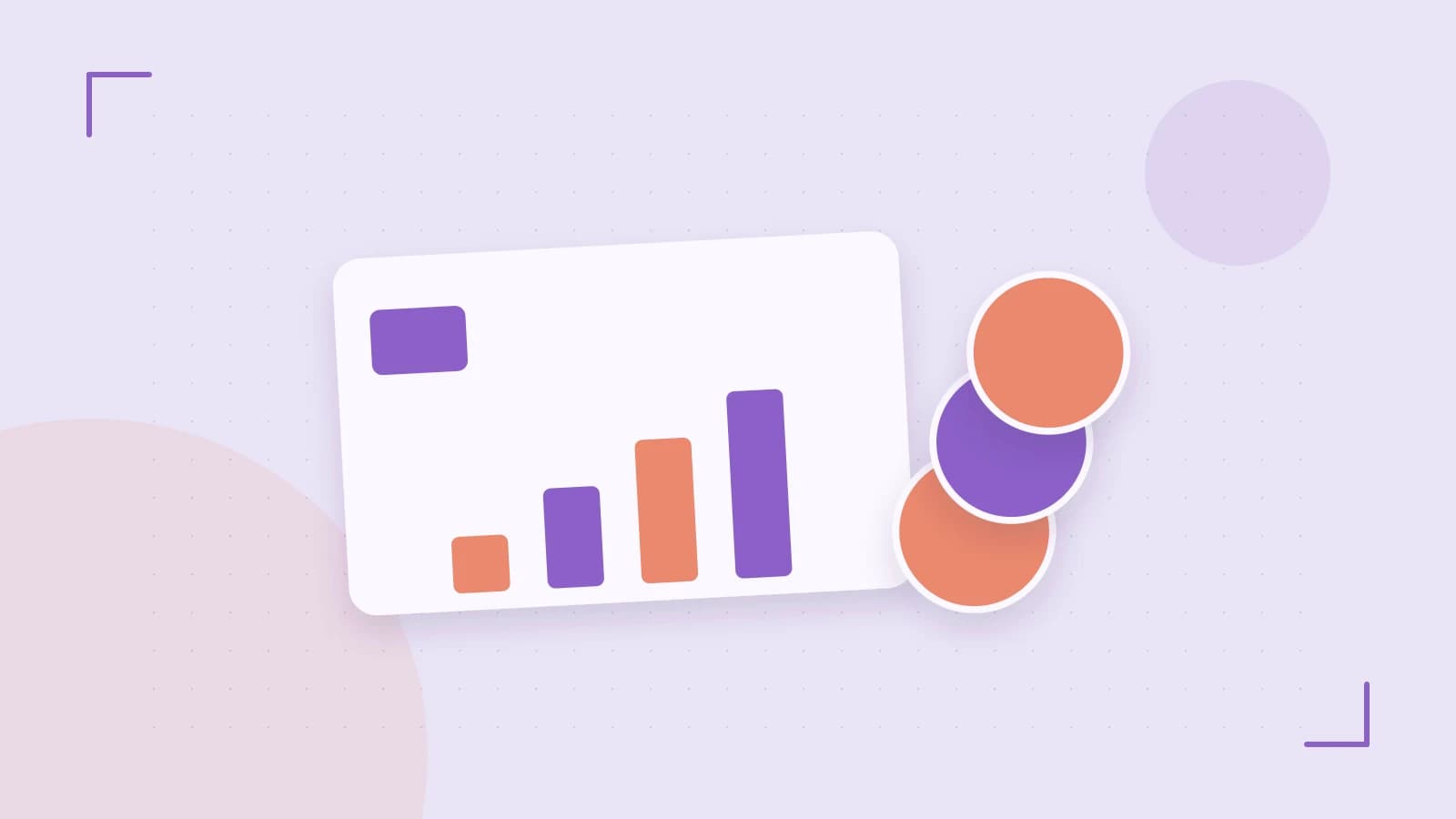Editorial illustration of abstract coins, a payment card and a geometric financial chart without data labels