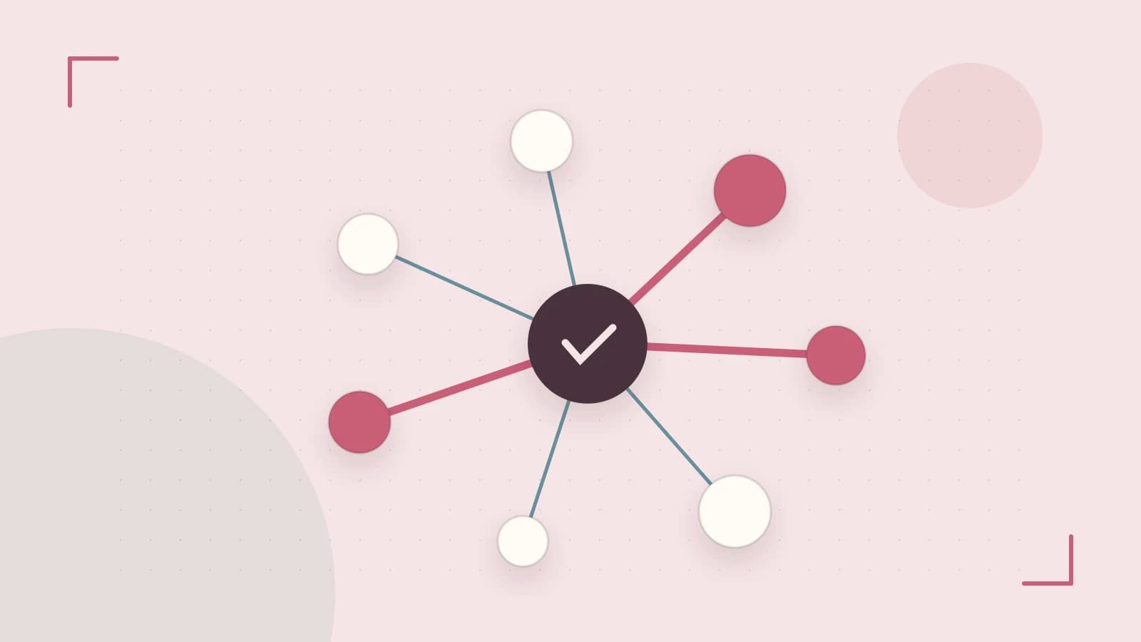 Editorial illustration of an algorithmic node graph with branching paths and a highlighted result