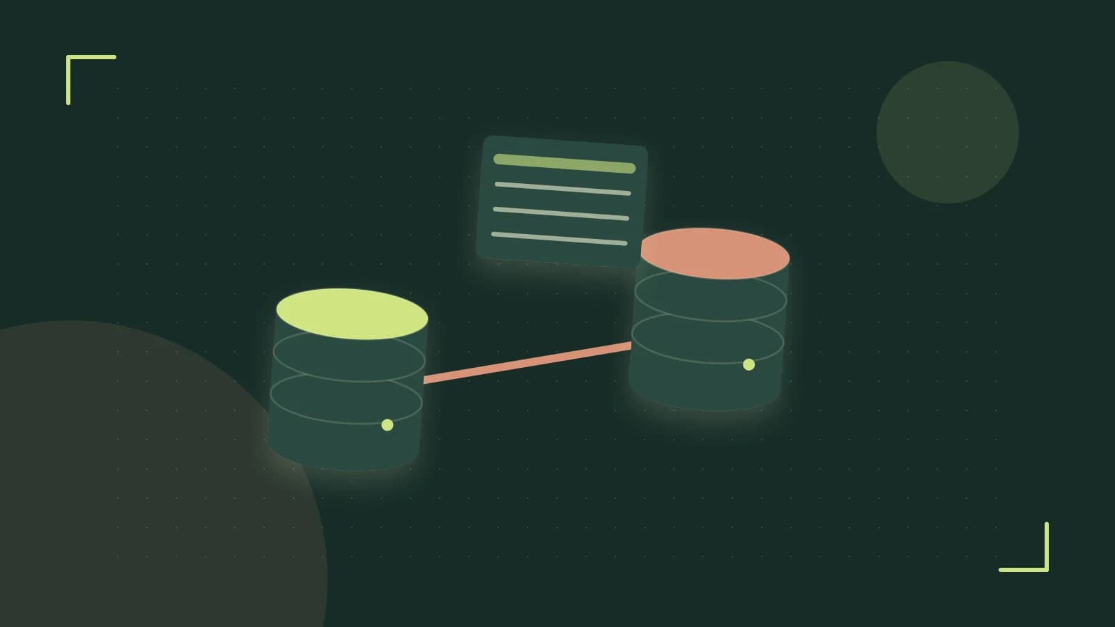 Editorial illustration of structured records, database cylinders and relationships between tables