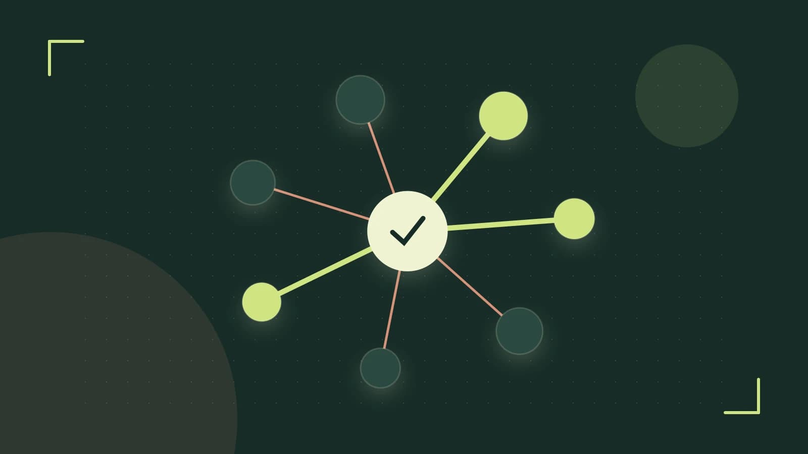 Editorial illustration of an algorithmic node graph with branching paths and a highlighted result