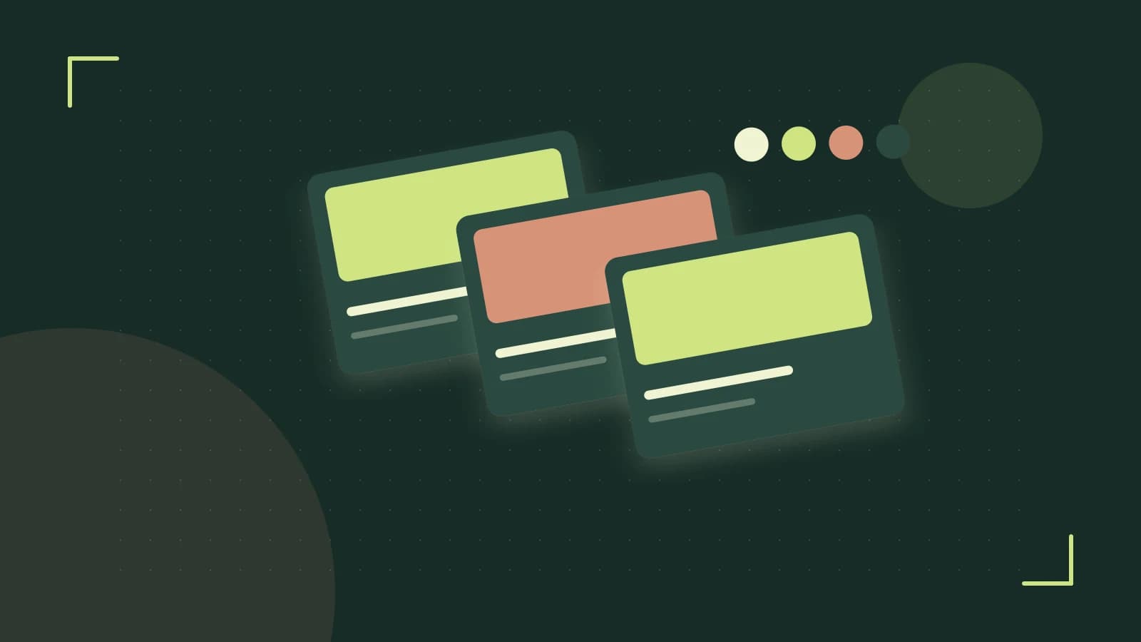 Editorial illustration of responsive browser layouts, overlapping design components and a color system