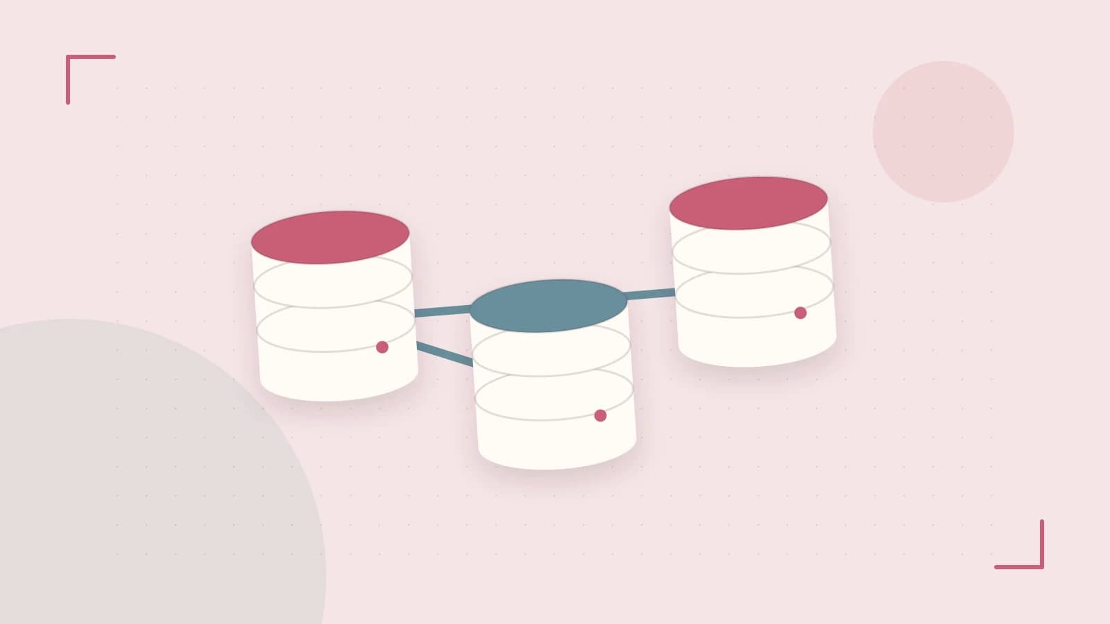 Editorial illustration of structured records, database cylinders and relationships between tables