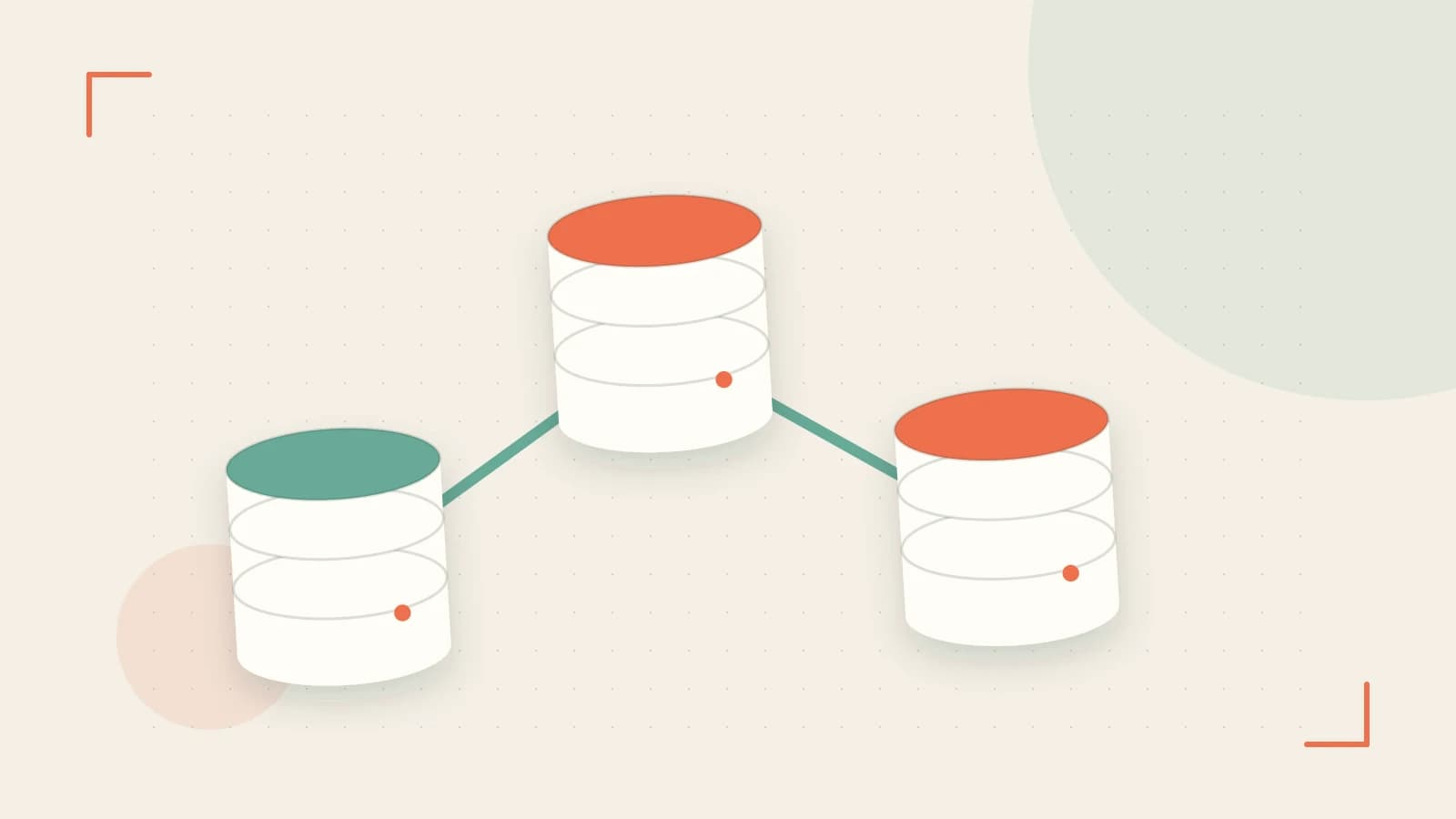 Editorial illustration of structured records, database cylinders and relationships between tables
