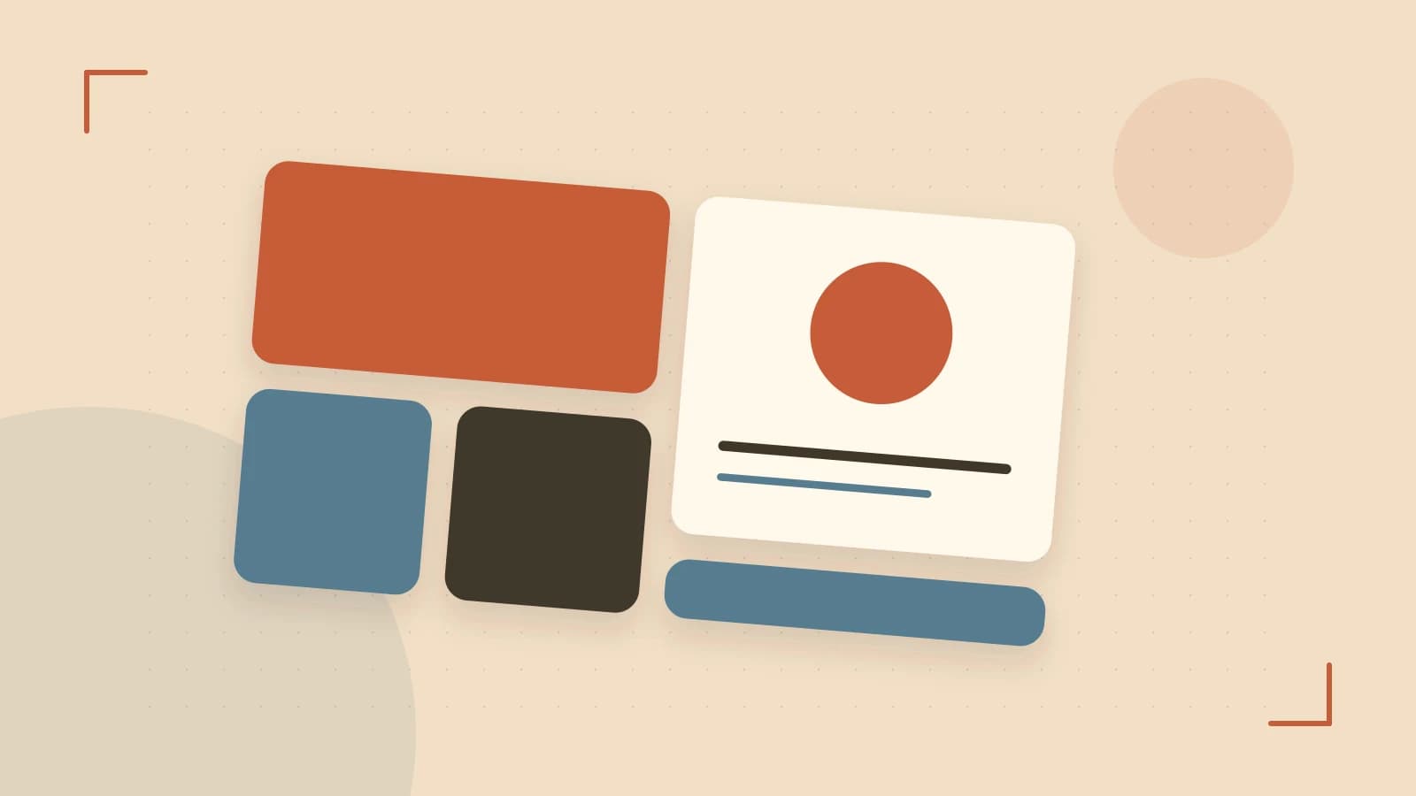 Editorial illustration of responsive browser layouts, overlapping design components and a color system
