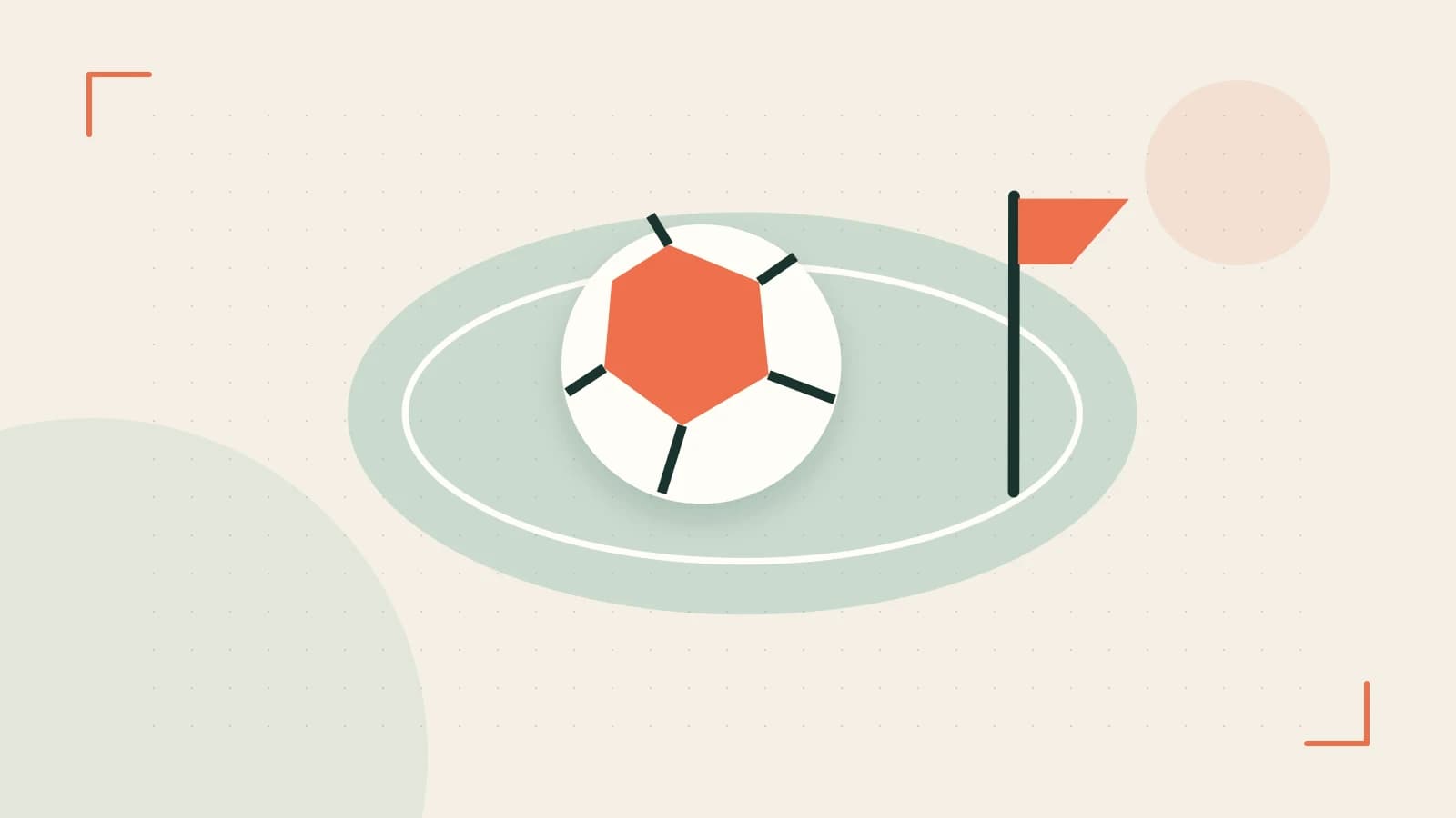 Editorial illustration of a stylized sports ball, stadium geometry and dynamic arcs