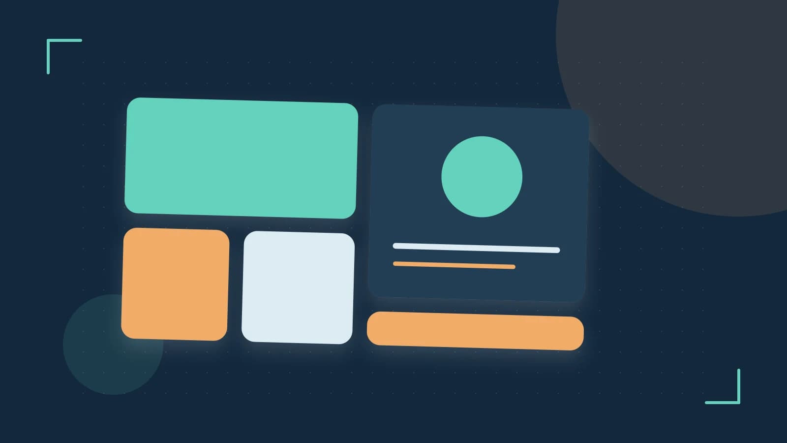 Editorial illustration of responsive browser layouts, overlapping design components and a color system