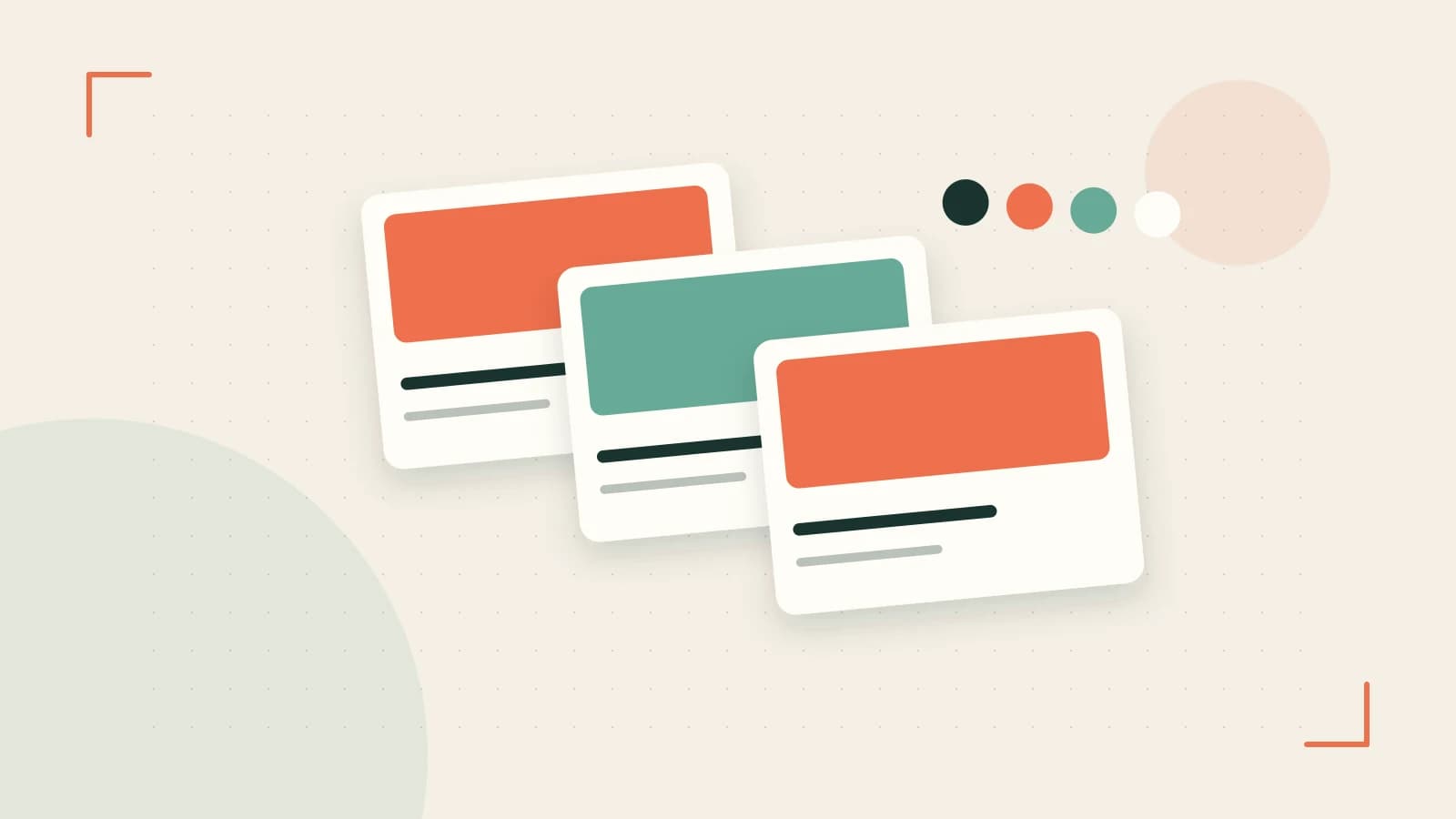 Editorial illustration of responsive browser layouts, overlapping design components and a color system