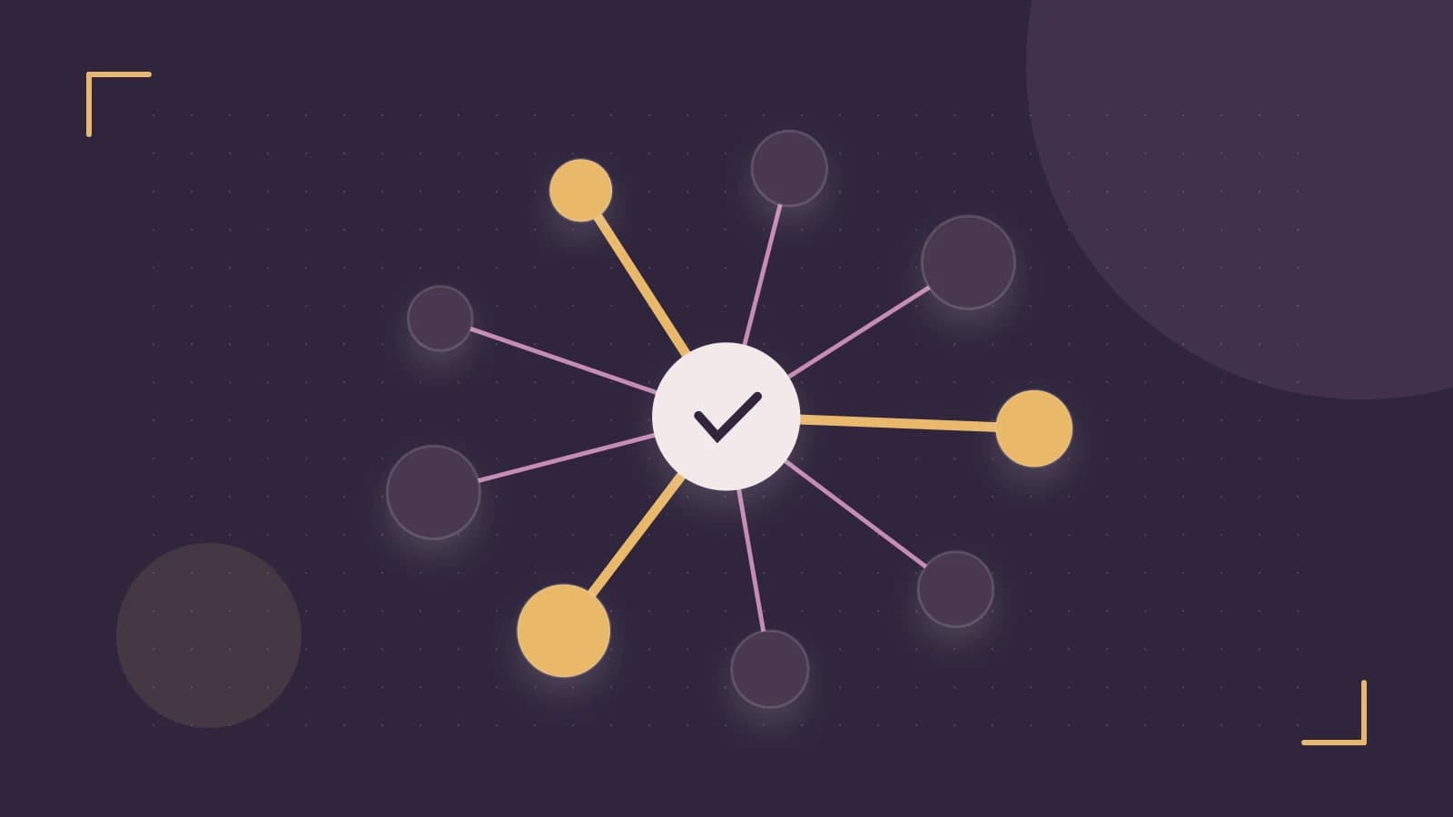 Editorial illustration of an algorithmic node graph with branching paths and a highlighted result