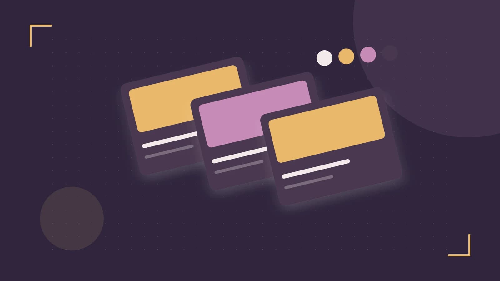 Editorial illustration of responsive browser layouts, overlapping design components and a color system