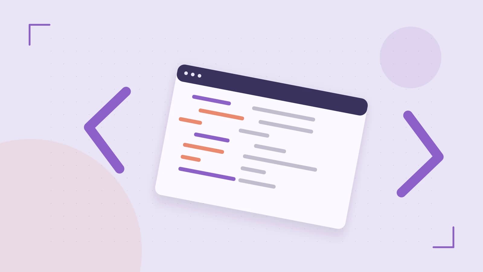 Editorial illustration of an abstract code editor, syntax blocks and oversized programming brackets