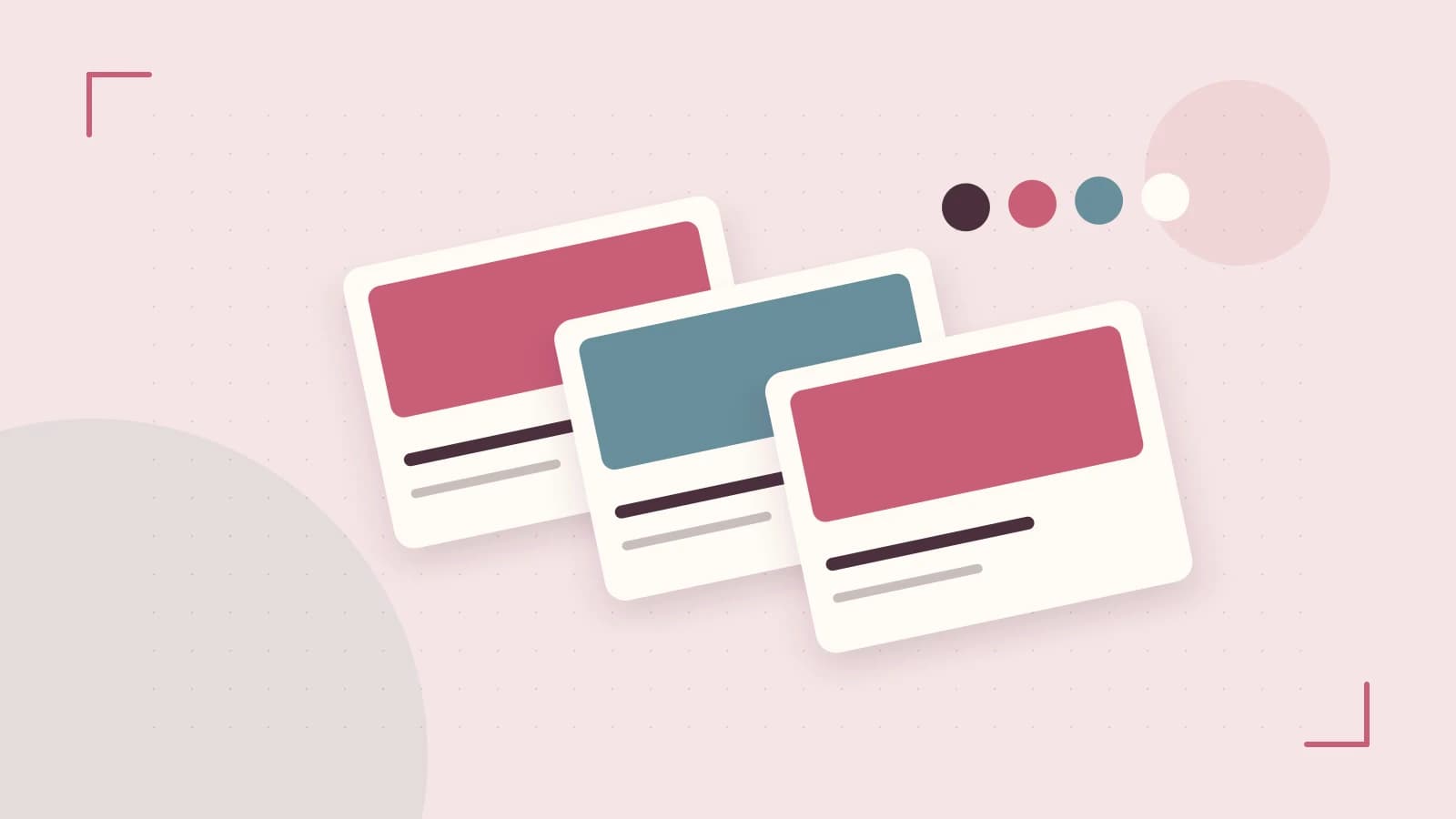 Editorial illustration of responsive browser layouts, overlapping design components and a color system