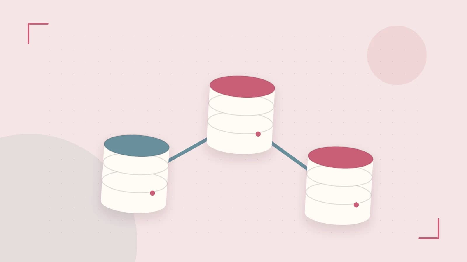 Editorial illustration of structured records, database cylinders and relationships between tables